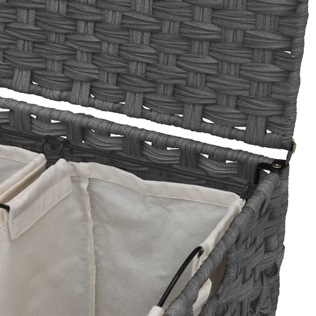 szürke rattan szennyeskosár kerekekkel 66x35x60 cm