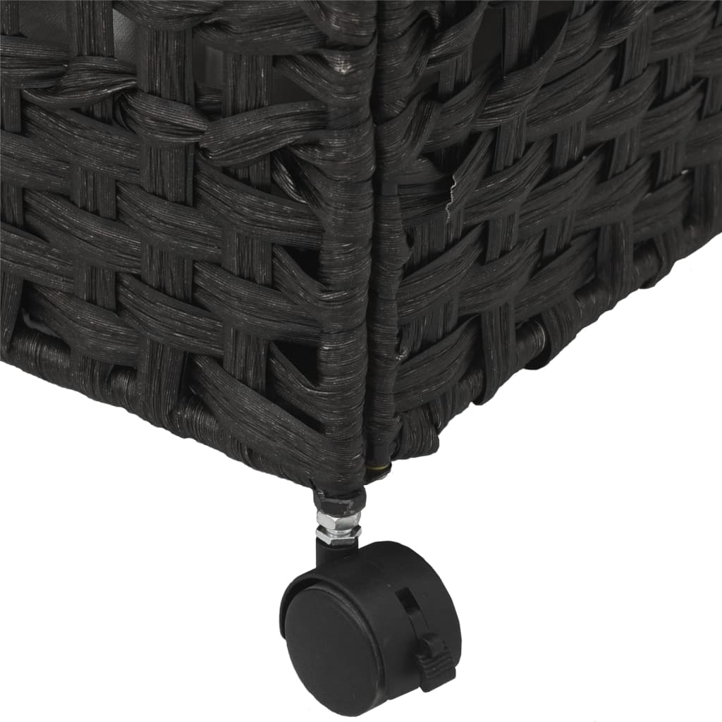 fekete rattan szennyeskosár kerekekkel 66x35x60 cm