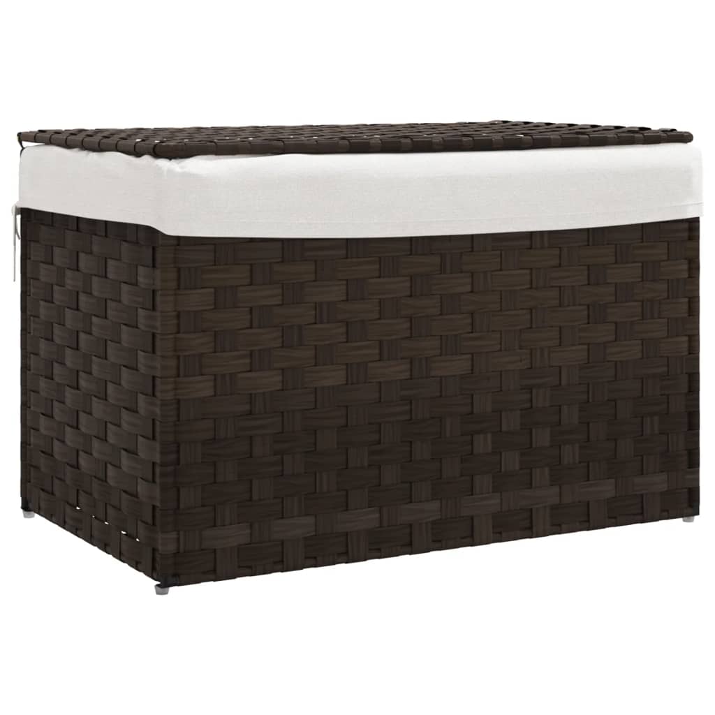 sötétbarna polyrattan szennyeskosár fedéllel 55,5 x 35 x 34 cm