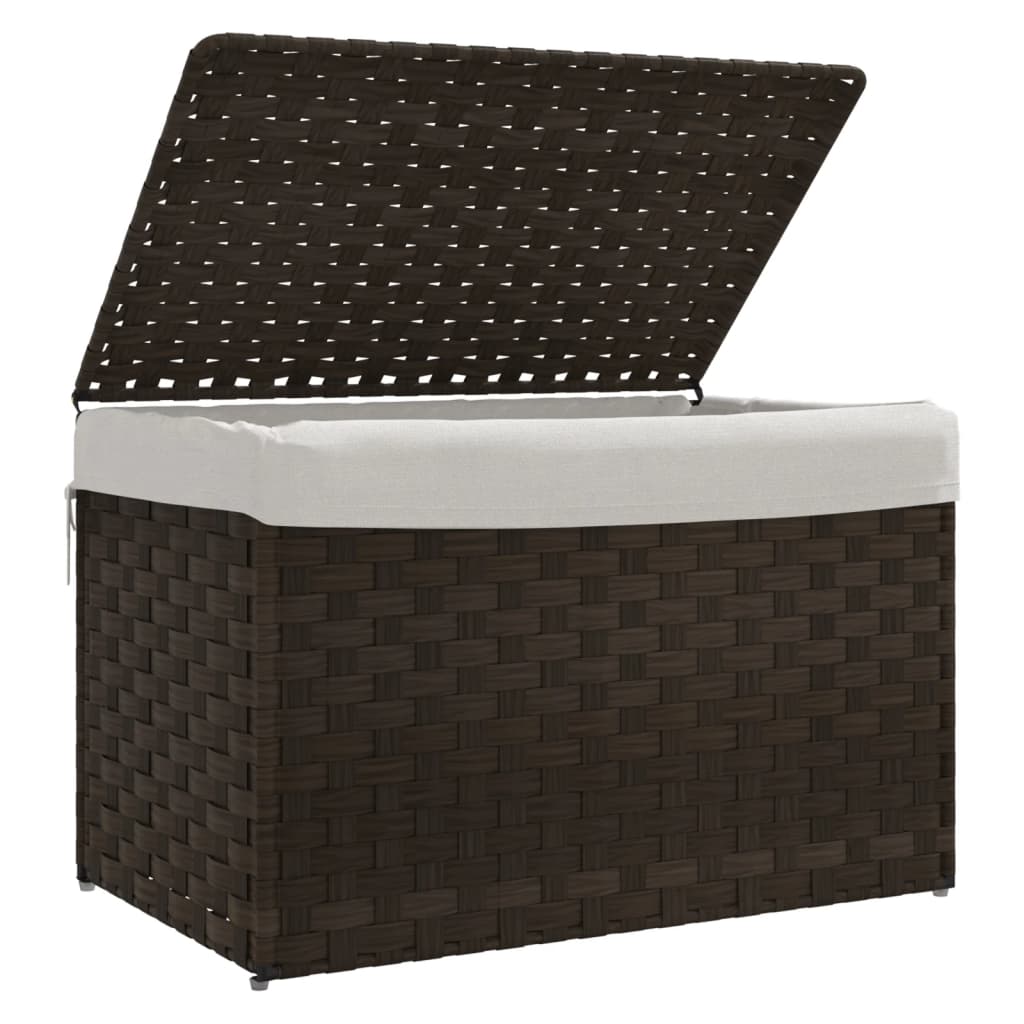 sötétbarna polyrattan szennyeskosár fedéllel 55,5 x 35 x 34 cm