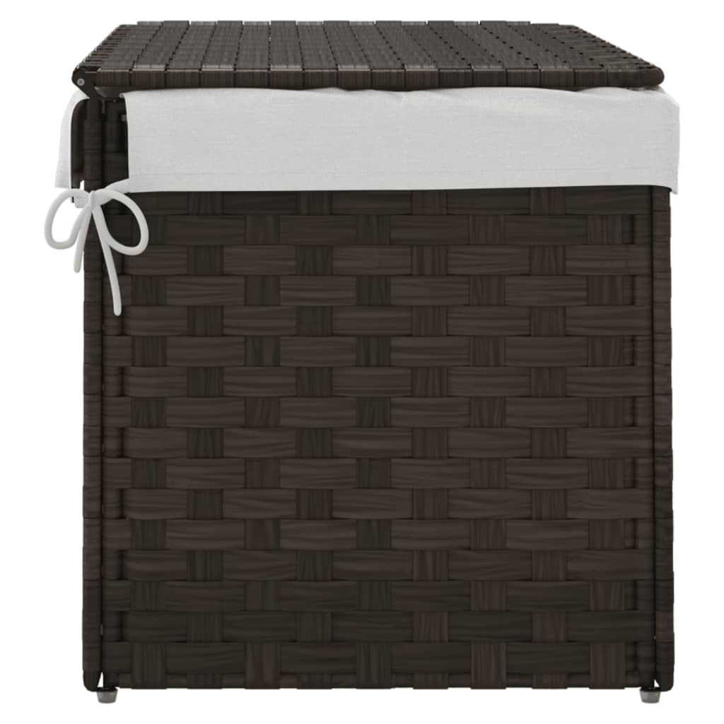 sötétbarna polyrattan szennyeskosár fedéllel 55,5 x 35 x 34 cm