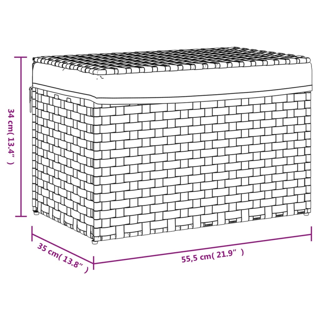 sötétbarna polyrattan szennyeskosár fedéllel 55,5 x 35 x 34 cm