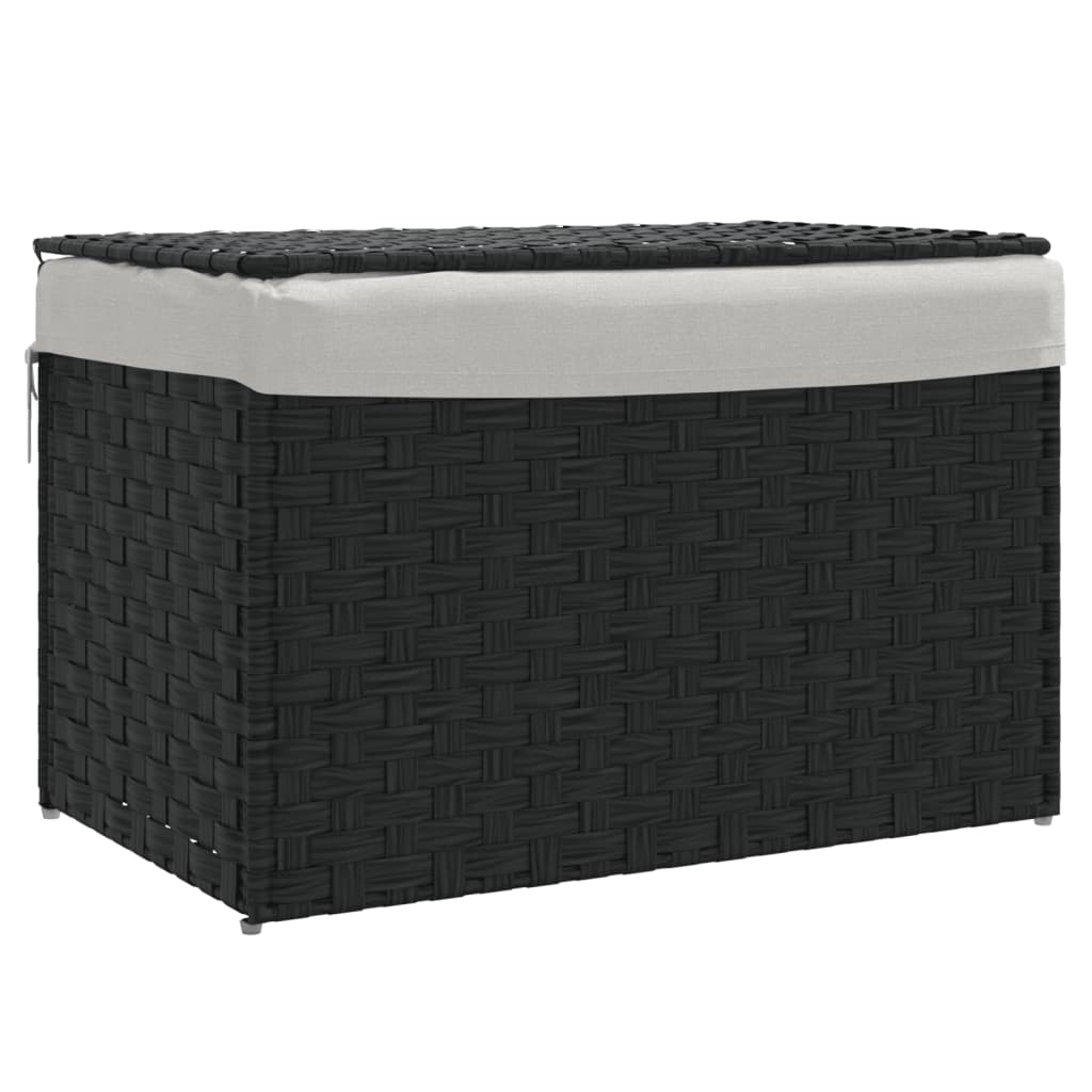 fekete polyrattan szennyeskosár fedéllel 55,5 x 35 x 34 cm