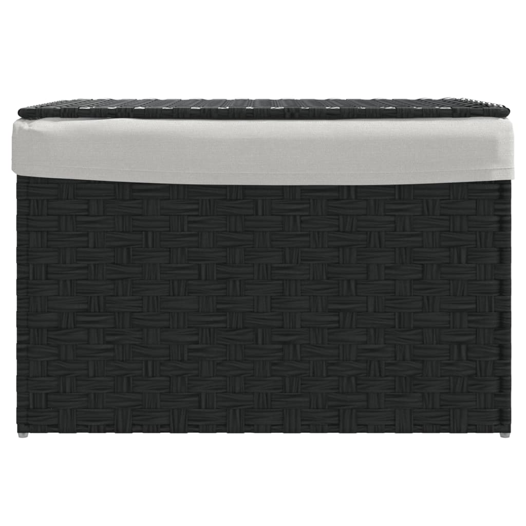 fekete polyrattan szennyeskosár fedéllel 55,5 x 35 x 34 cm