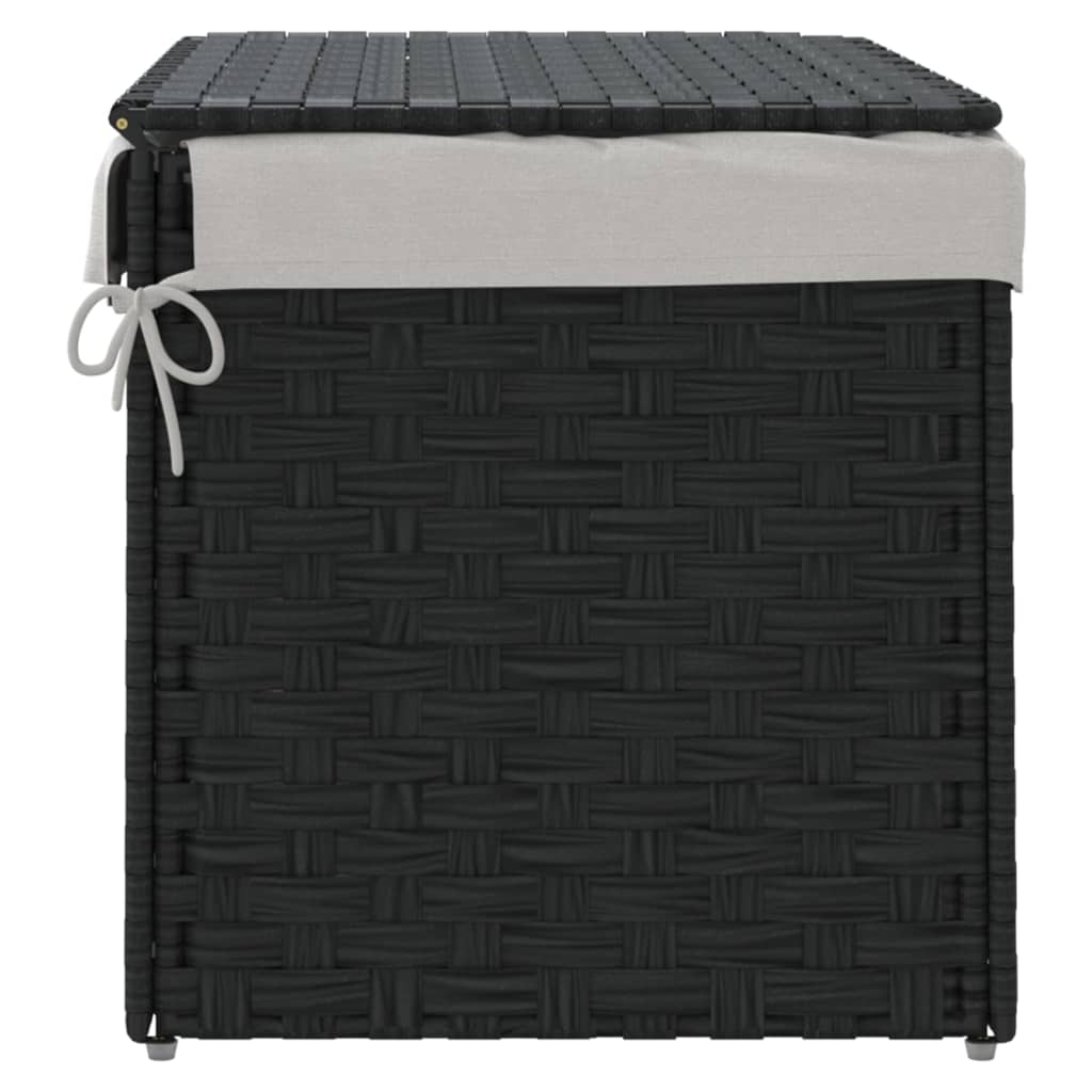 fekete polyrattan szennyeskosár fedéllel 55,5 x 35 x 34 cm