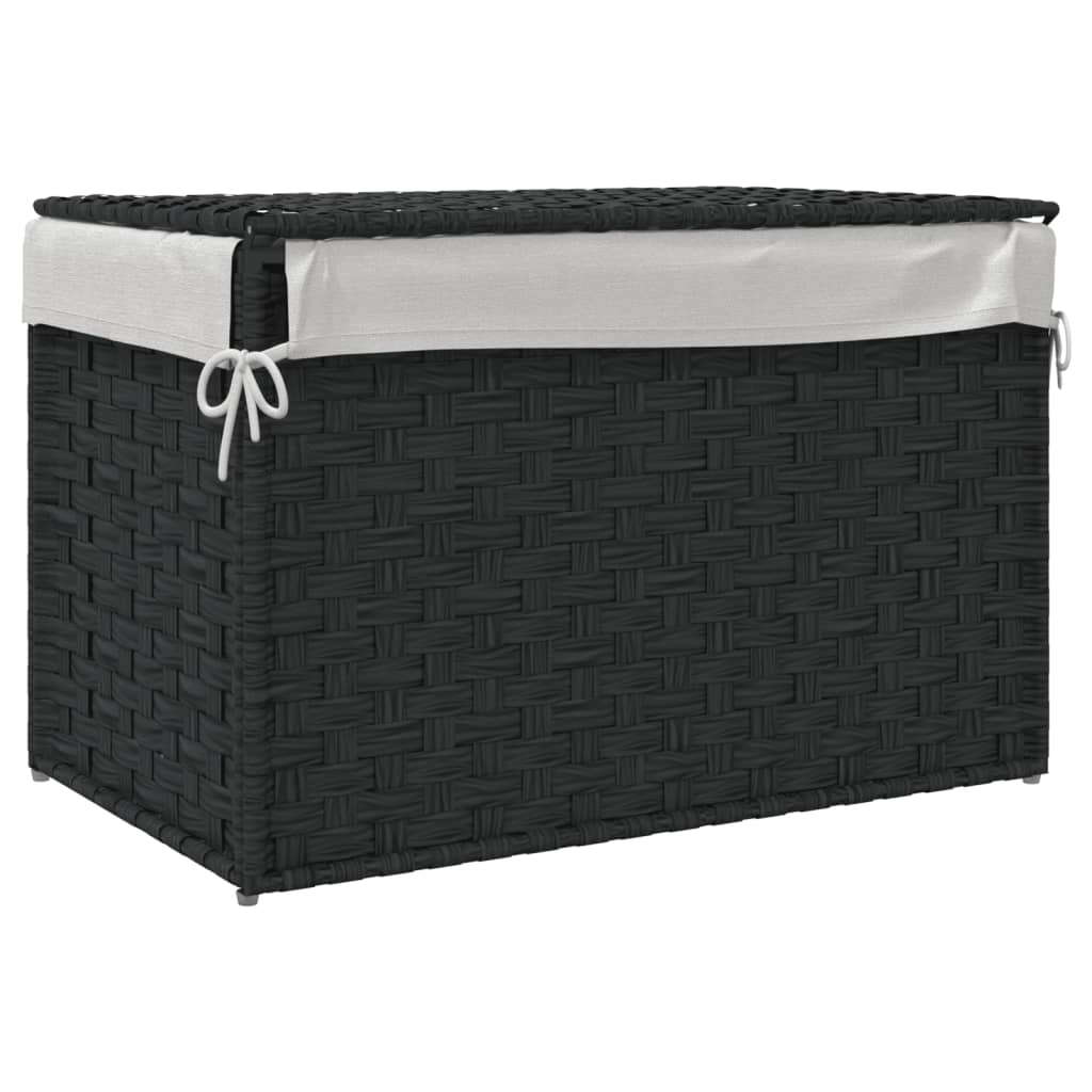 fekete polyrattan szennyeskosár fedéllel 55,5 x 35 x 34 cm