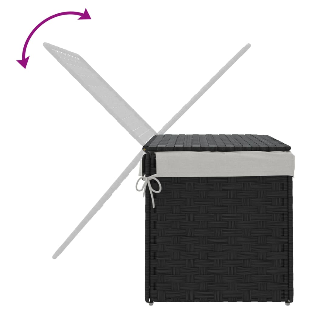 fekete polyrattan szennyeskosár fedéllel 55,5 x 35 x 34 cm