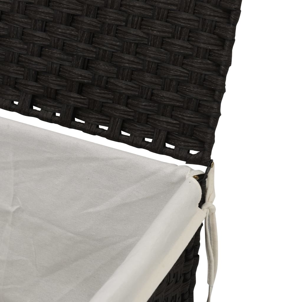 fekete polyrattan szennyeskosár fedéllel 55,5 x 35 x 34 cm