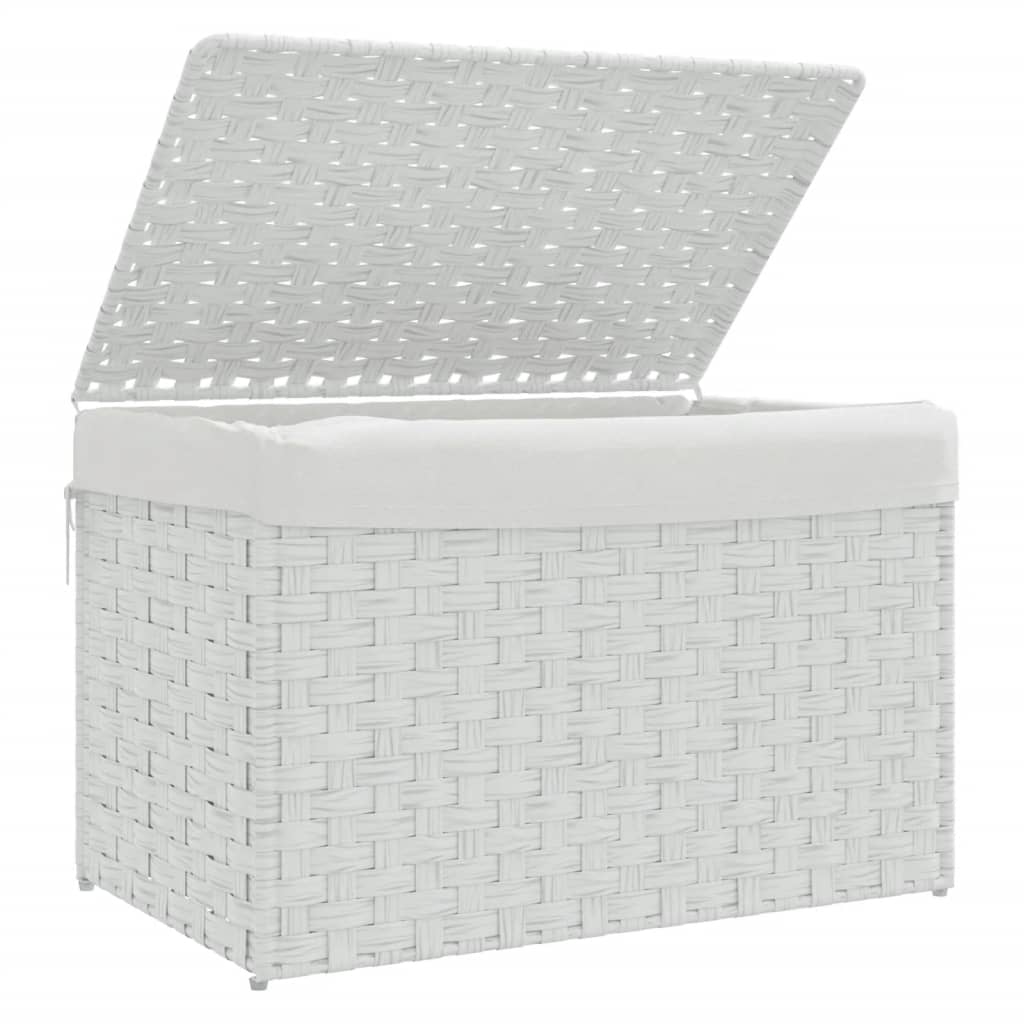 fehér polyrattan szennyeskosár fedéllel 55,5 x 35 x 34 cm