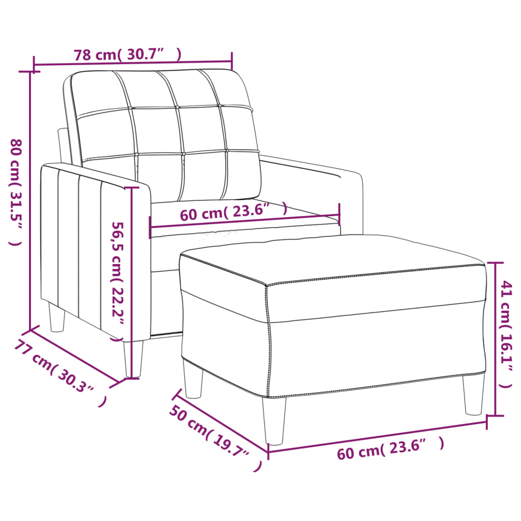 barna szövet kanapéfotel lábtartóval 60 cm