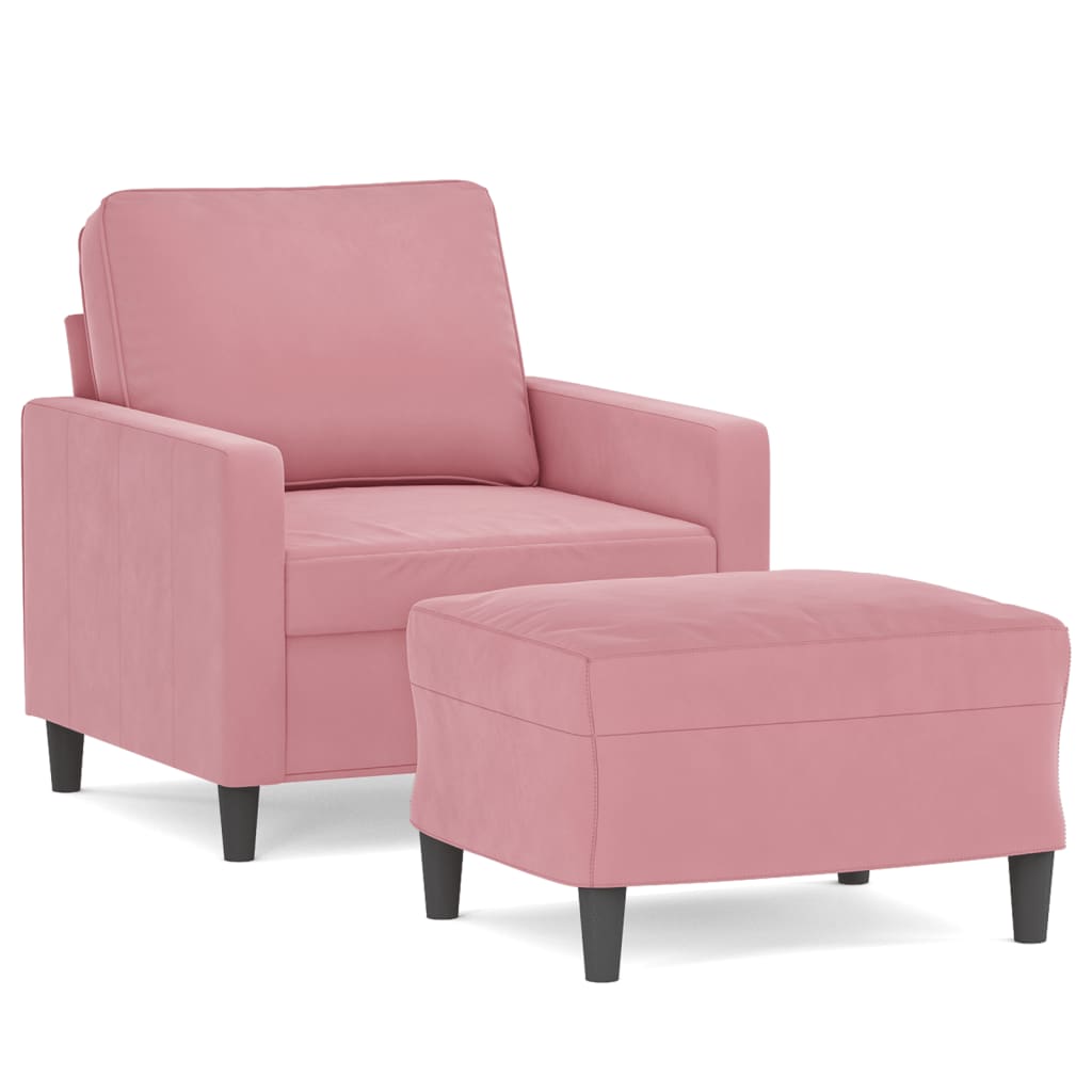 rózsaszín bársony kanapéfotel lábtartóval 60 cm