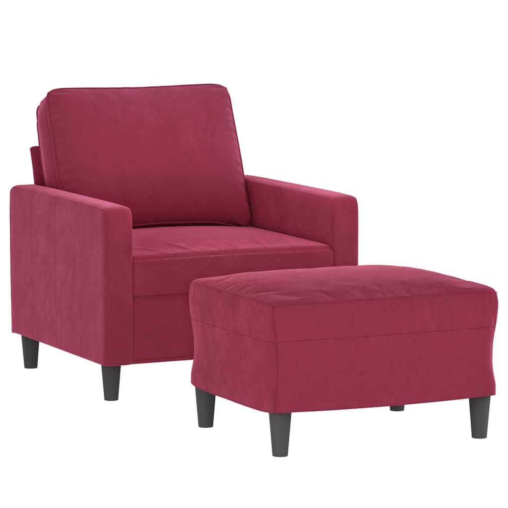 bordó bársony kanapéfotel lábtartóval 60 cm