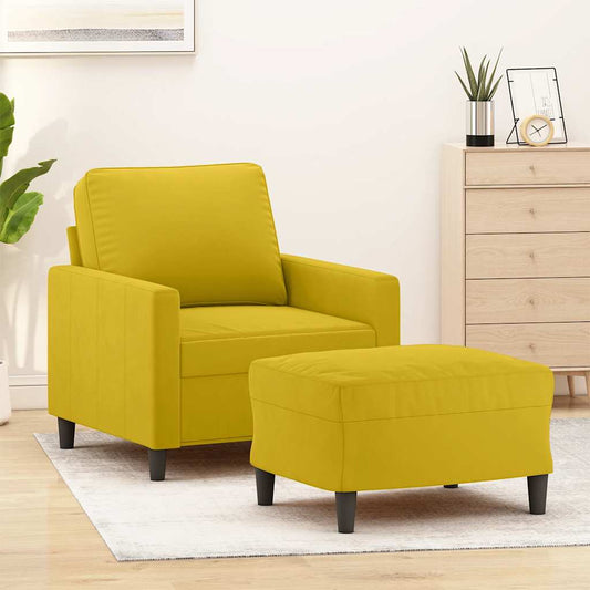 sárga bársony kanapéfotel lábtartóval 60 cm