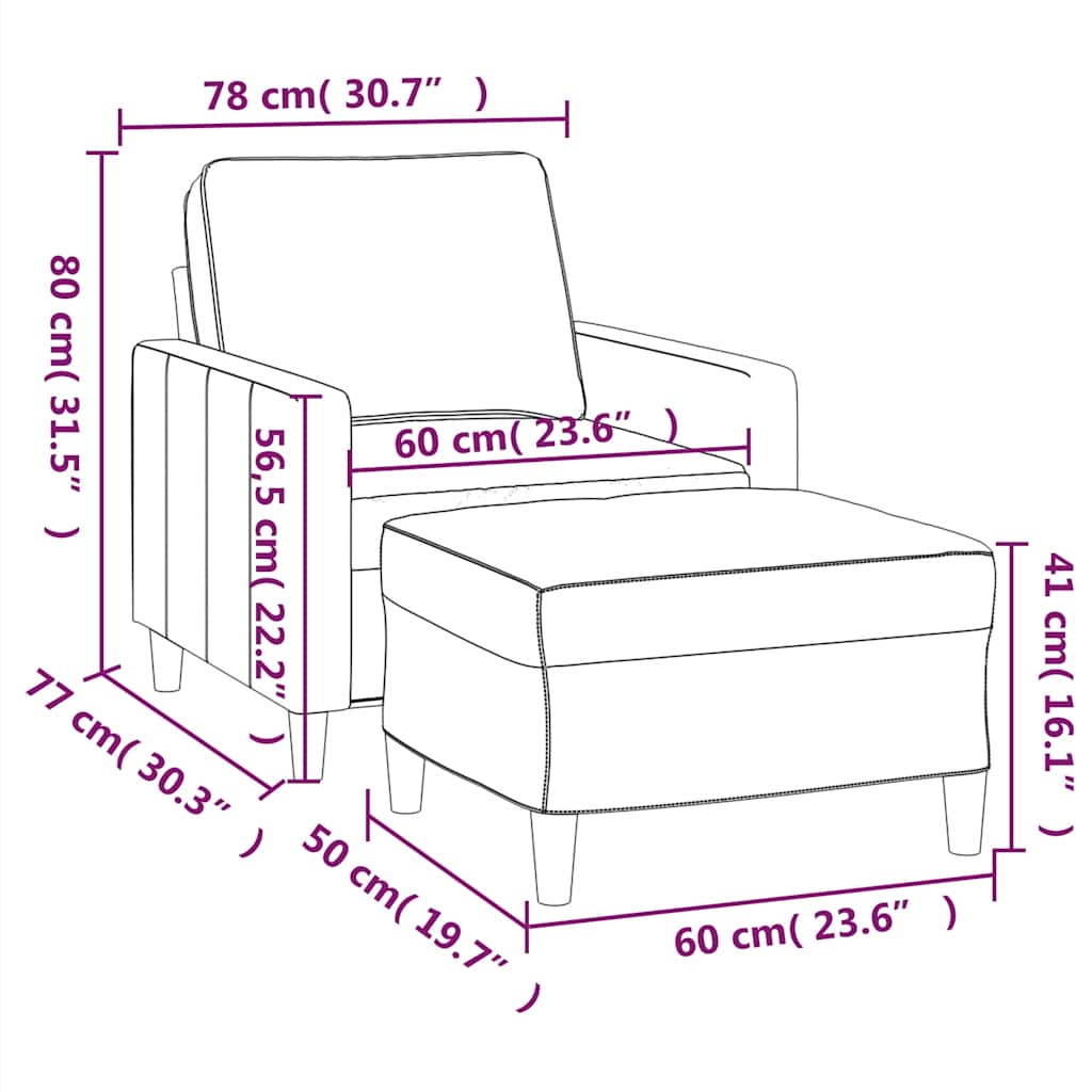 barna bársony kanapéfotel lábtartóval 60 cm