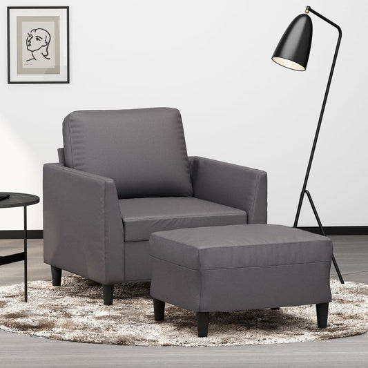 szürke műbőr kanapéfotel lábtartóval 60 cm