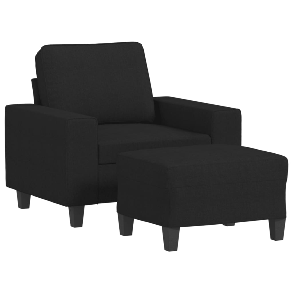 fekete szövet kanapéfotel lábtartóval 60 cm