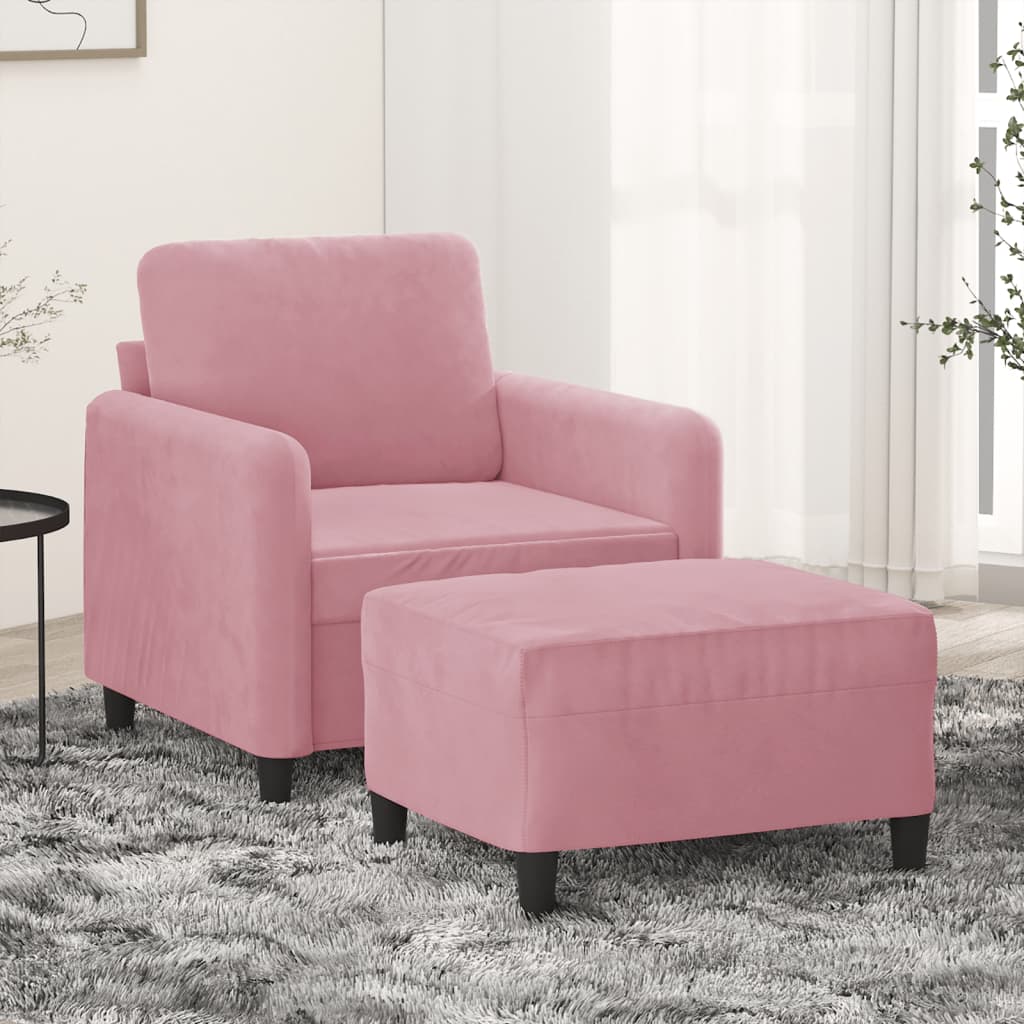 rózsaszín bársony kanapéfotel lábtartóval 60 cm