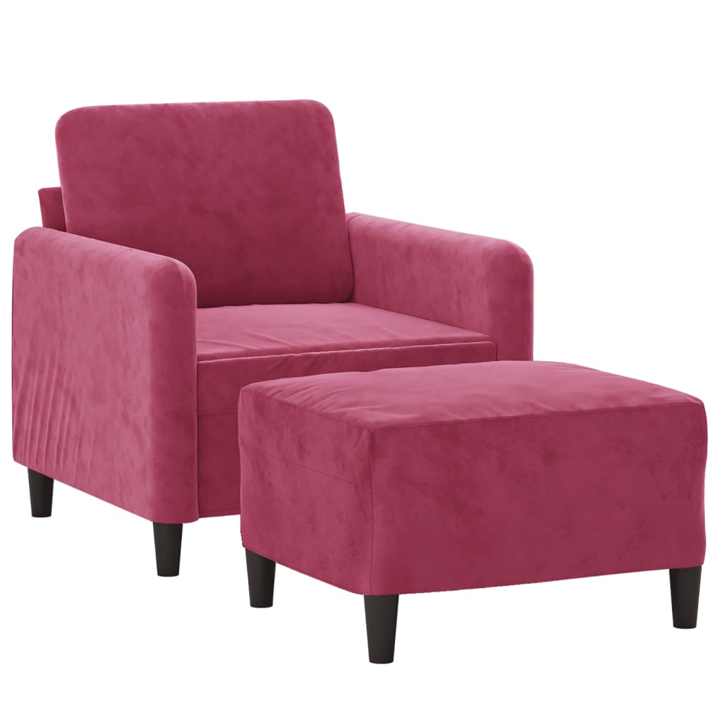 bordó bársony kanapéfotel lábtartóval 60 cm