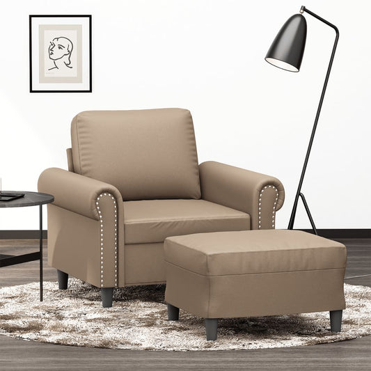 kávészínű műbőr kanapéfotel lábtartóval 60 cm