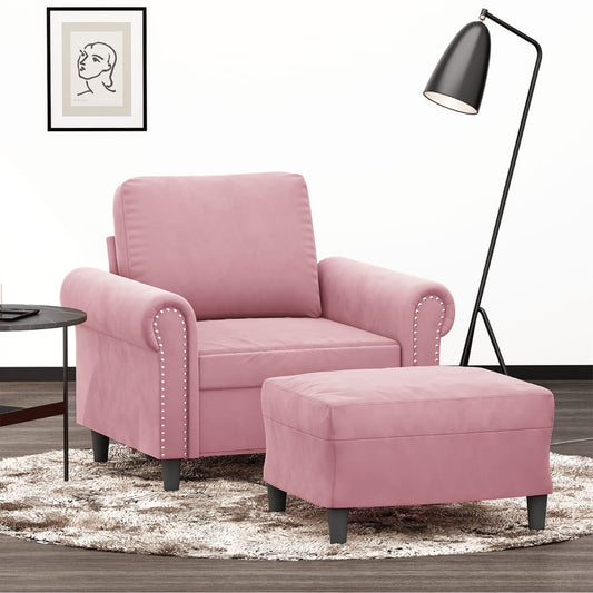 rózsaszín bársony kanapéfotel lábtartóval 60 cm