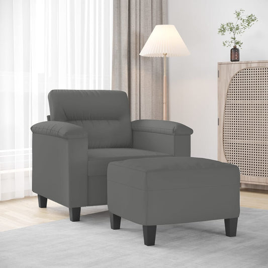 sötétszürke mikroszálas szövet kanapéfotel lábtartóval 60 cm
