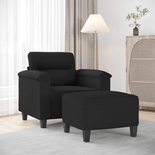 fekete mikroszálas szövet kanapéfotel lábtartóval 60 cm