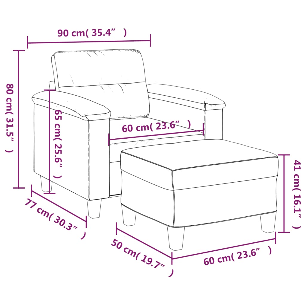 krémszínű műbőr kanapéfotel lábtartóval 60 cm