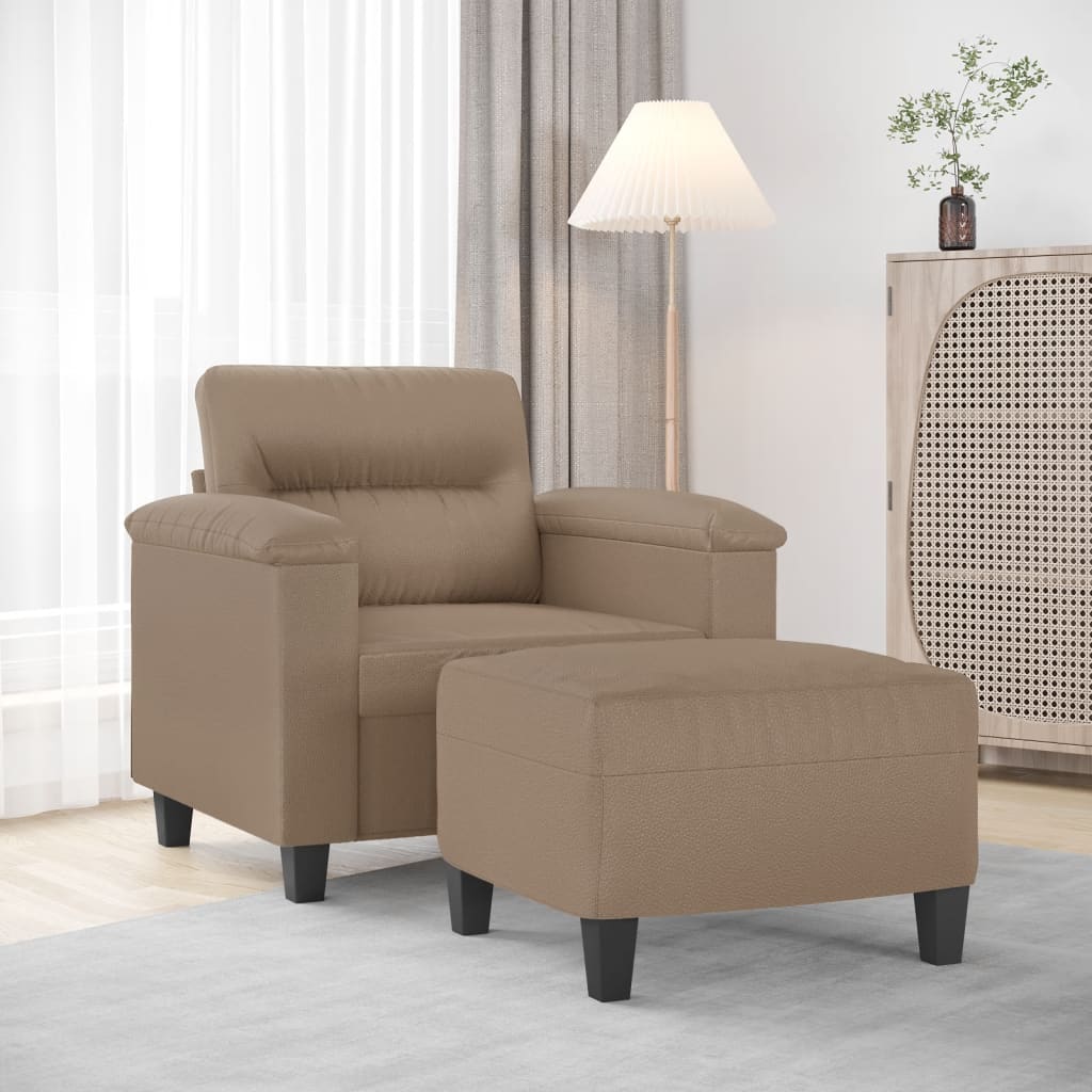 kávészínű műbőr kanapéfotel lábtartóval 60 cm