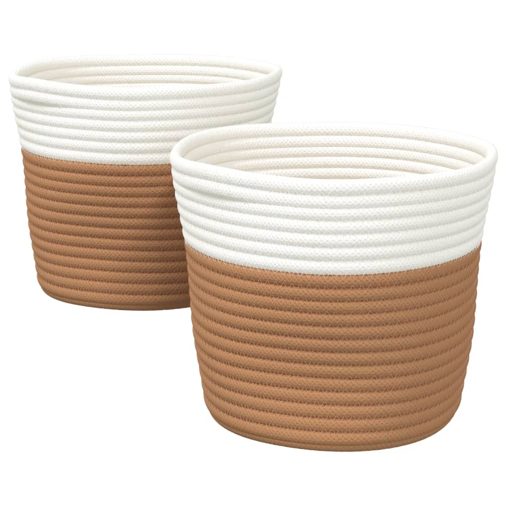 2 db barna és fehér pamut tárolókosár Ø24 x 18 cm