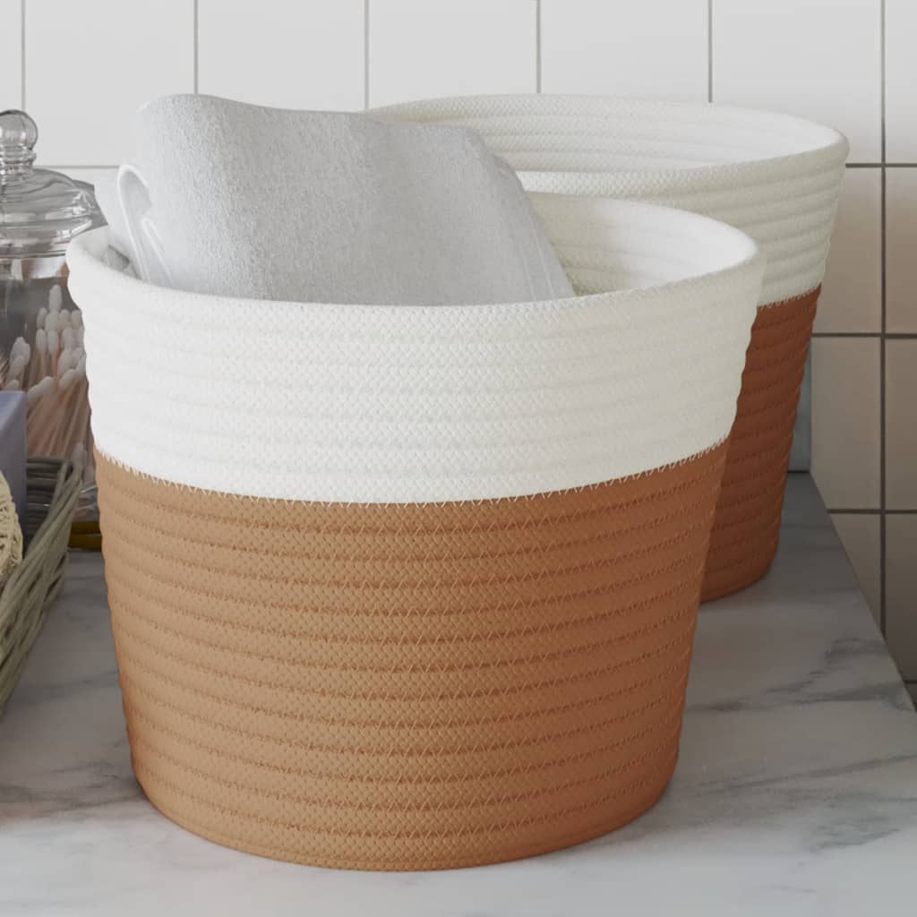 2 db barna és fehér pamut tárolókosár Ø24 x 18 cm