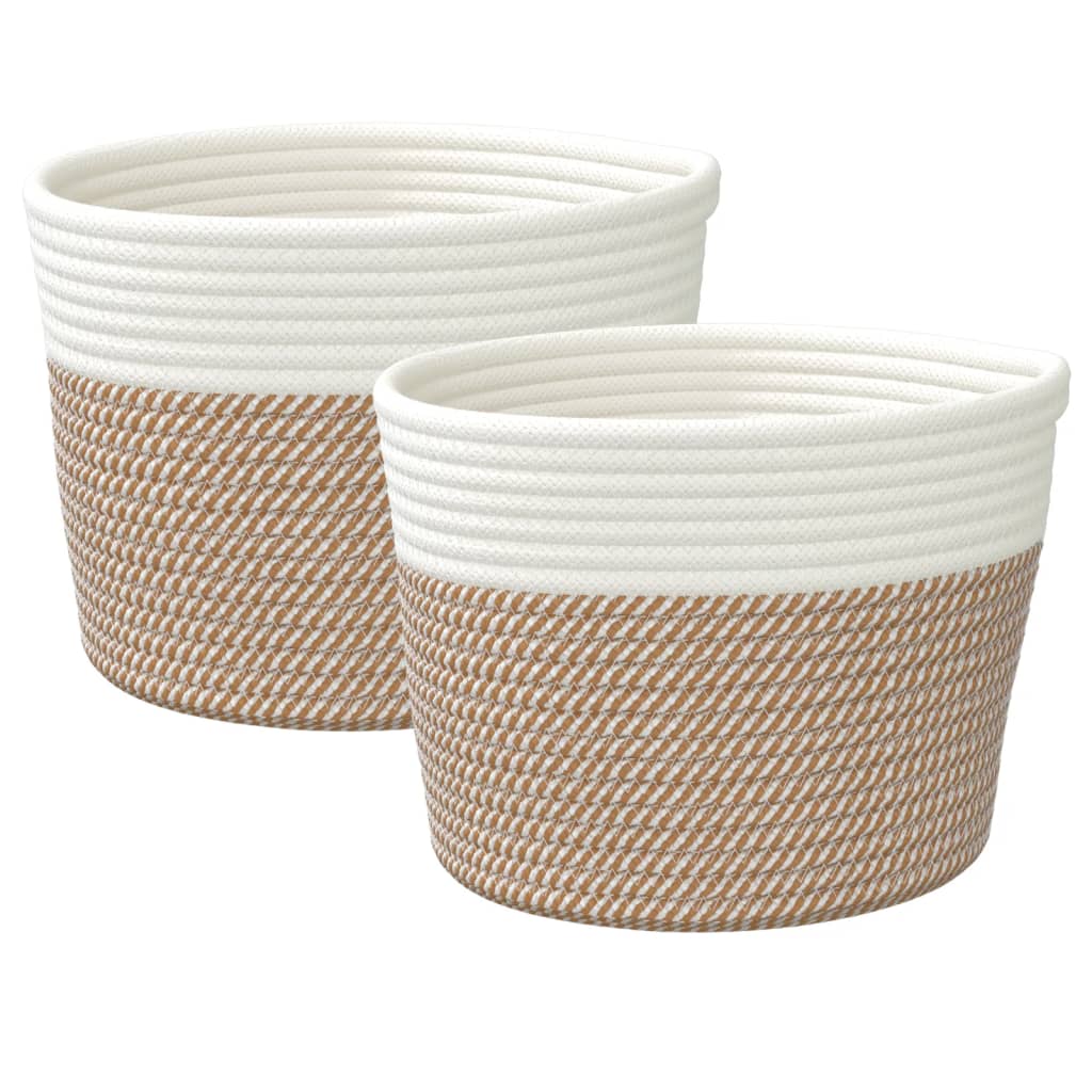 2 db barna és fehér pamut tárolókosár Ø24 x 18 cm