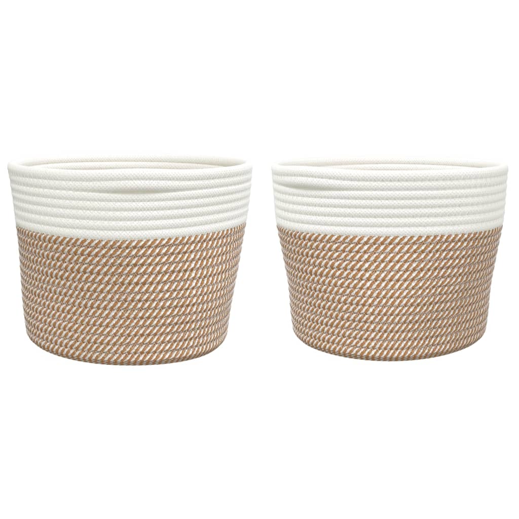 2 db barna és fehér pamut tárolókosár Ø24 x 18 cm