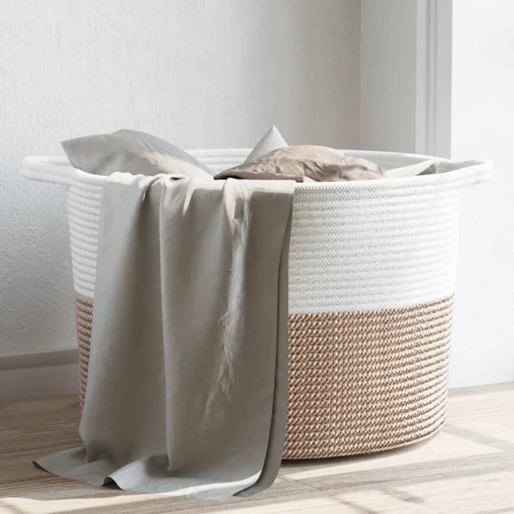barna-fehér pamut szennyeskosár Ø55 x 36 cm