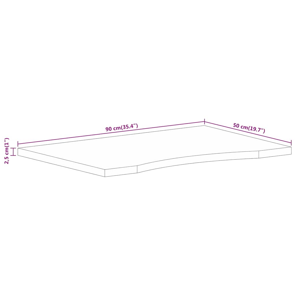 tömör nyers mangófa íves asztallap 90 x 50 x 2,5 cm