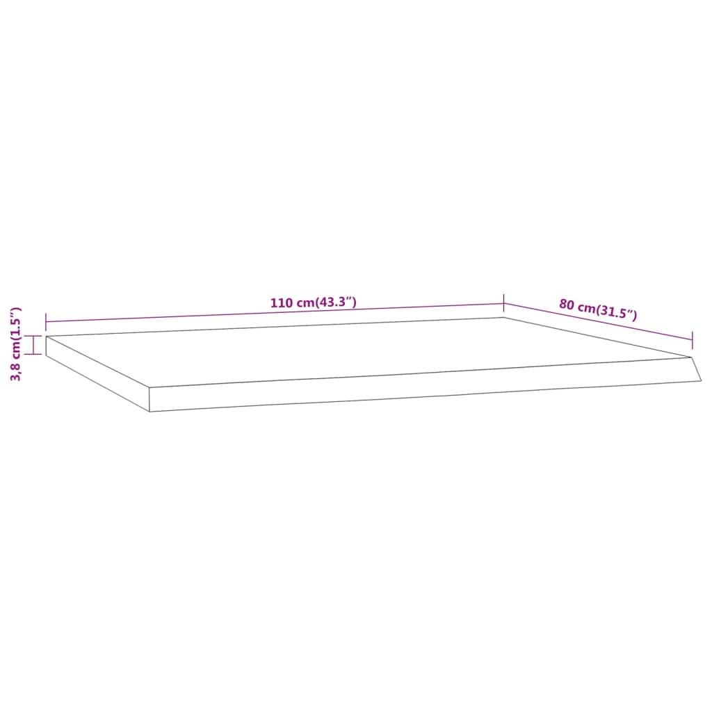 tömör akácfa téglalap alakú asztallap 110 x 80 x 3,8 cm