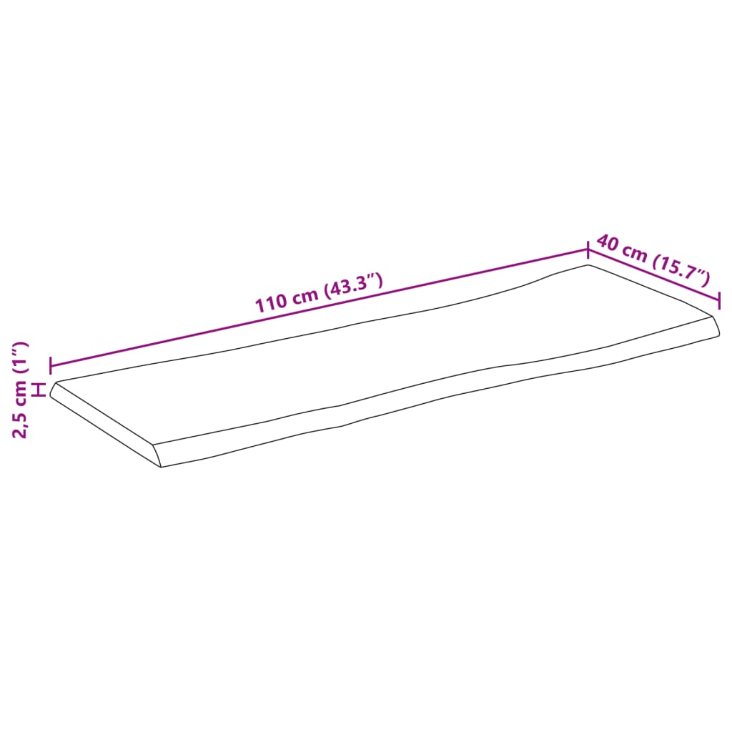 tömör mangófa természetes élű asztallap 110 x 40 x 2,5 cm