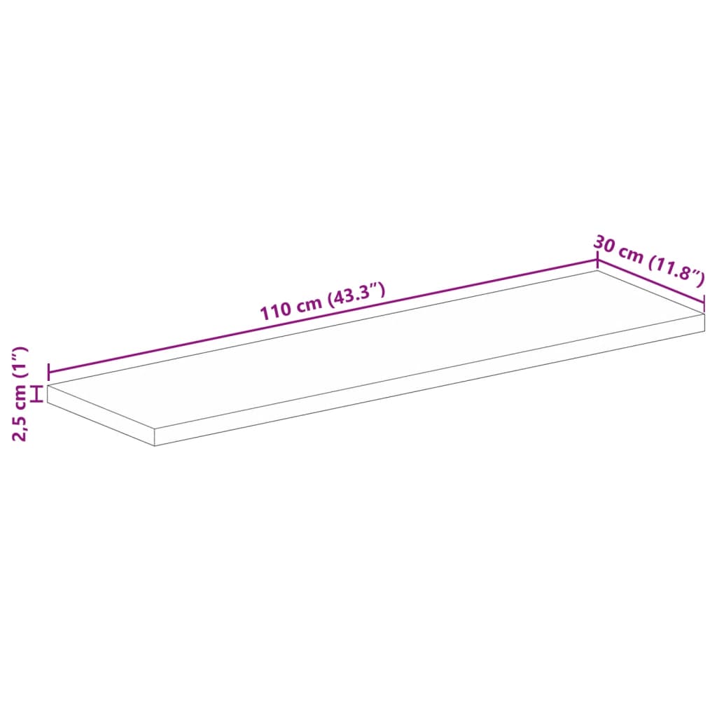 tömör nyers mangófa téglalap alakú asztallap 110x30x2,5 cm