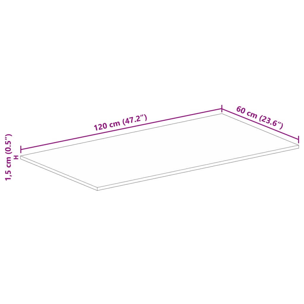 tömör nyers mangófa téglalap alakú asztallap 120x60x1,5 cm