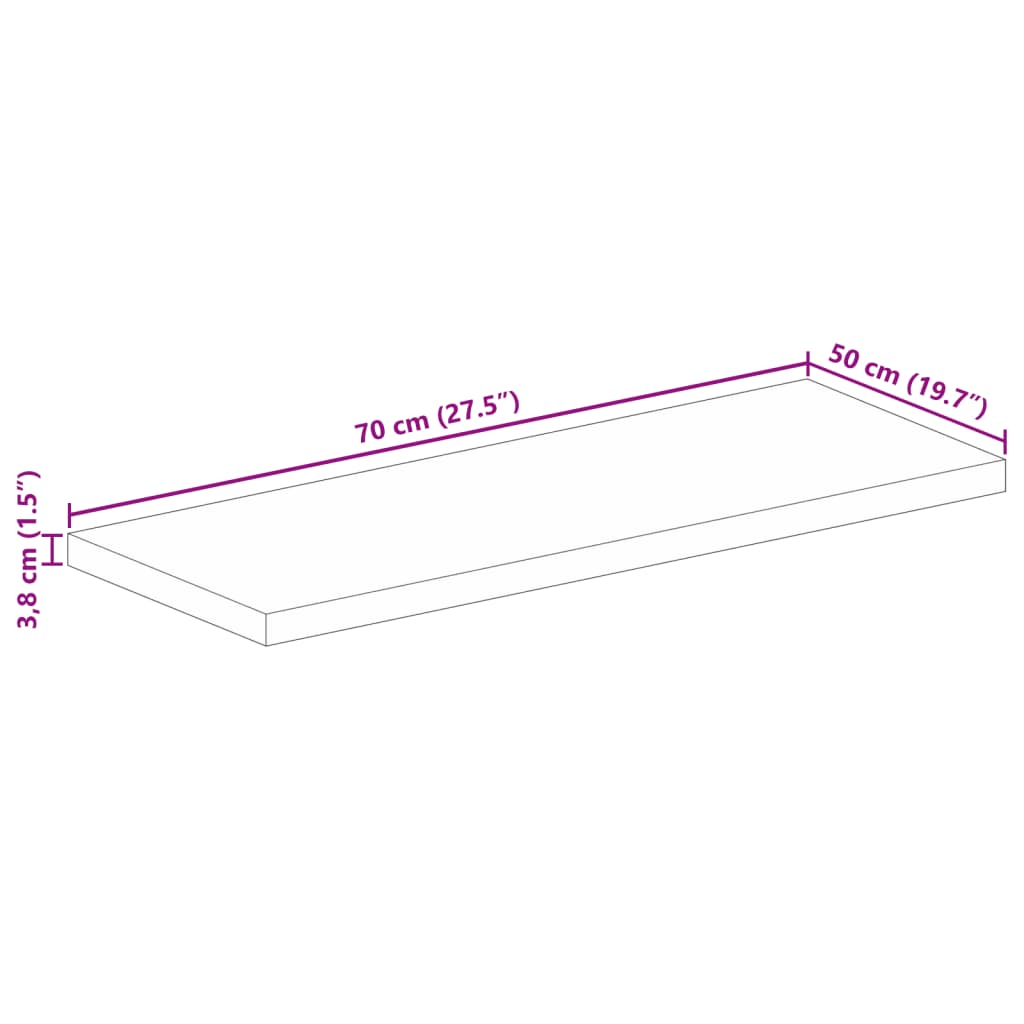 tömör nyers mangófa téglalap alakú asztallap 70x50x3,8 cm