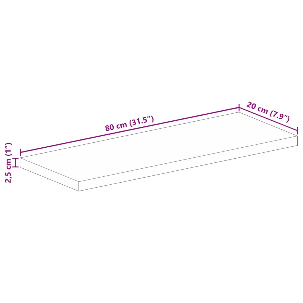 tömör mangófa téglalap alakú asztallap 80x20x2,5 cm