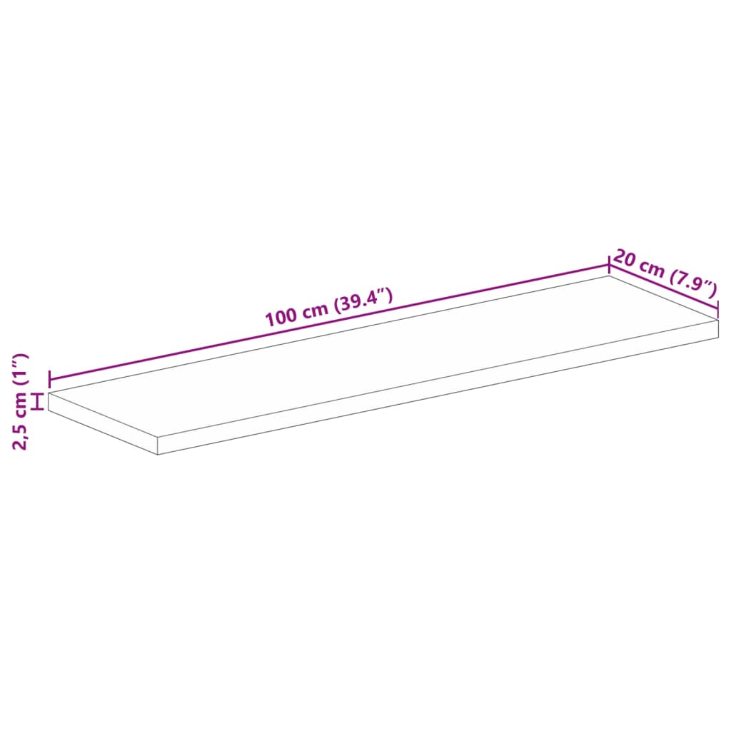 tömör mangófa téglalap alakú asztallap 100x20x2,5 cm