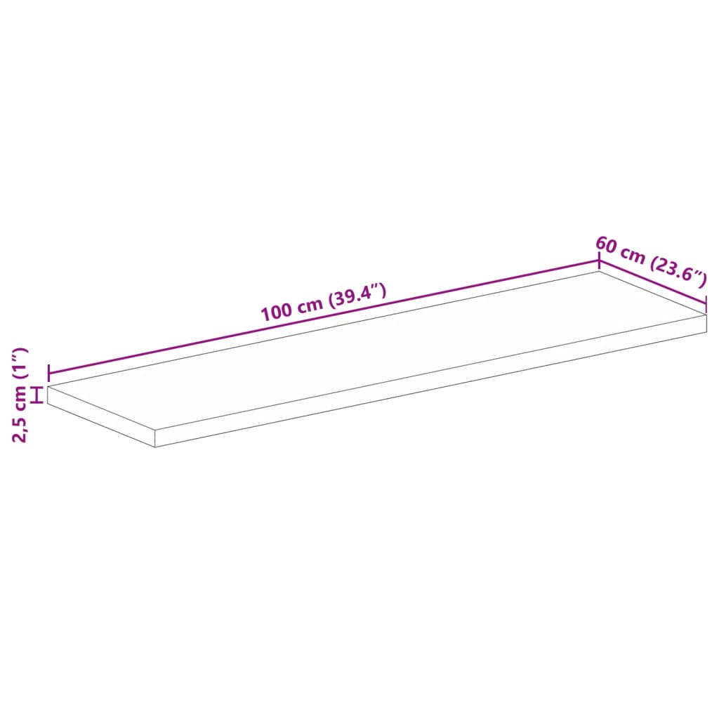 tömör mangófa téglalap alakú asztallap 100x60x2,5 cm