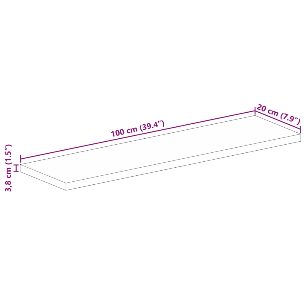 tömör mangófa téglalap alakú asztallap 100x20x3,8 cm
