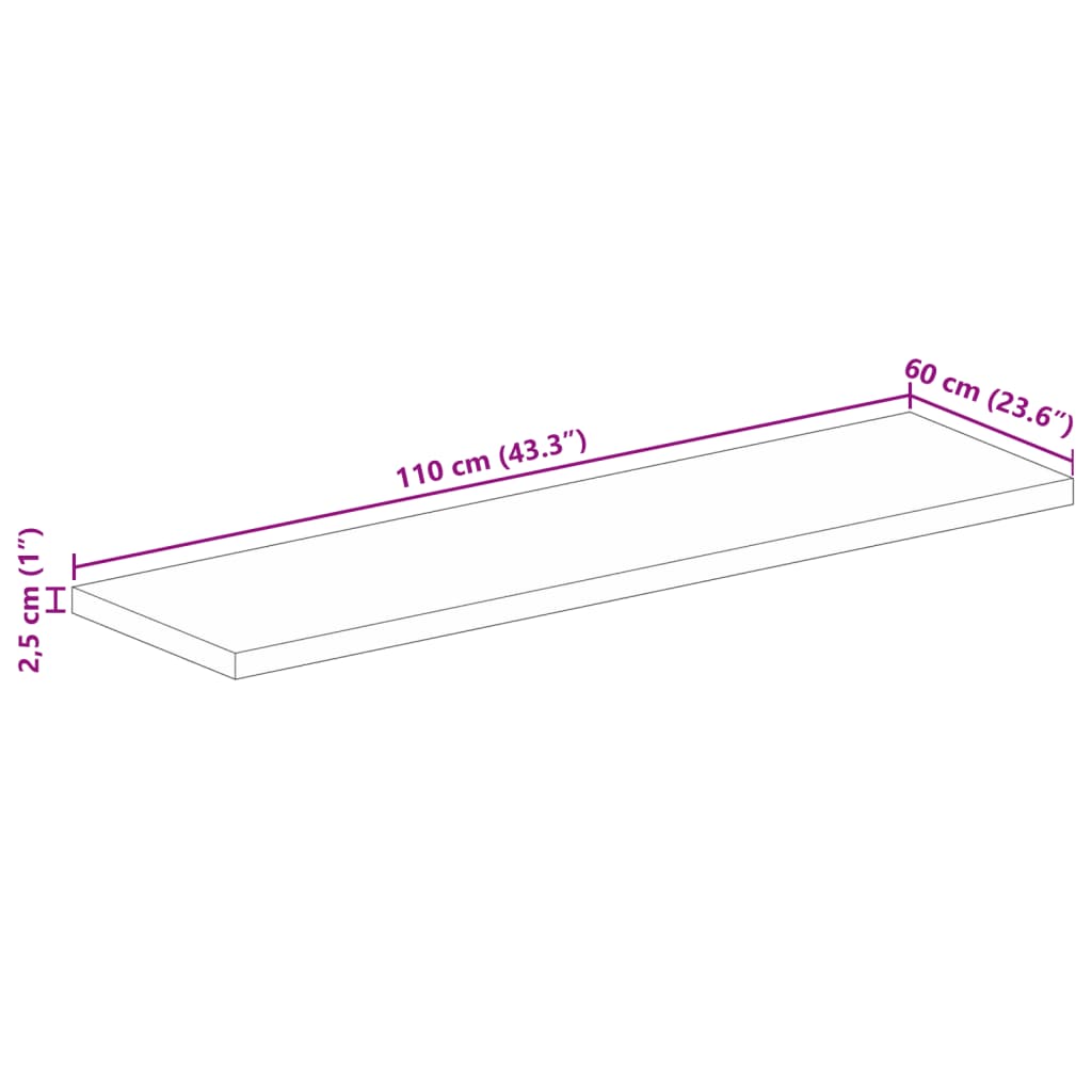 tömör mangófa téglalap alakú asztallap 110x60x2,5 cm