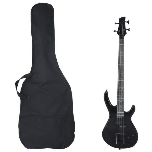 fekete elektromos basszusgitár kezdőknek puhatokkal 4/4 46"