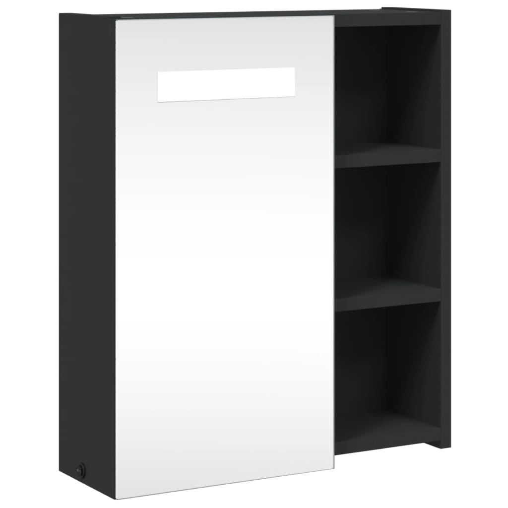 fekete tükrös fürdőszobaszekrény LED-del 45 x 13 x 52 cm