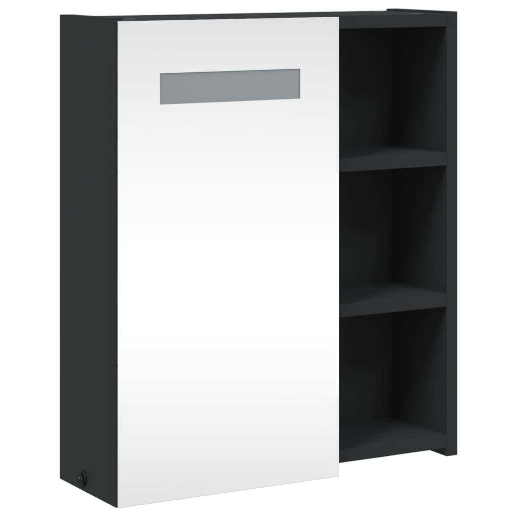 fekete tükrös fürdőszobaszekrény LED-del 45 x 13 x 52 cm