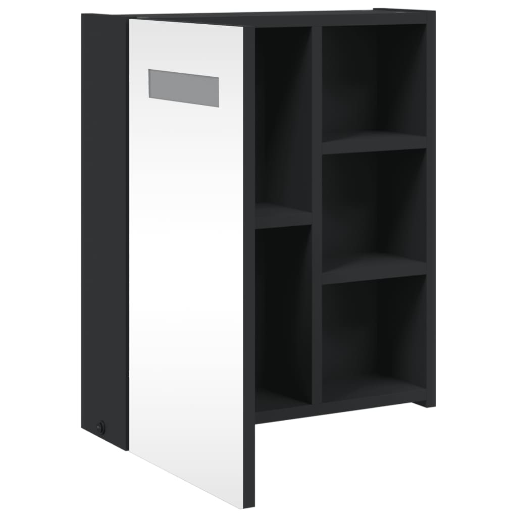 fekete tükrös fürdőszobaszekrény LED-del 45 x 13 x 52 cm