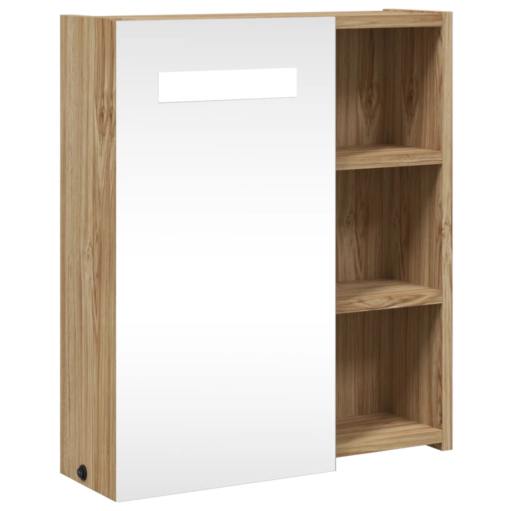 tölgyszínű tükrös fürdőszobaszekrény LED-del 45 x 13 x 52 cm