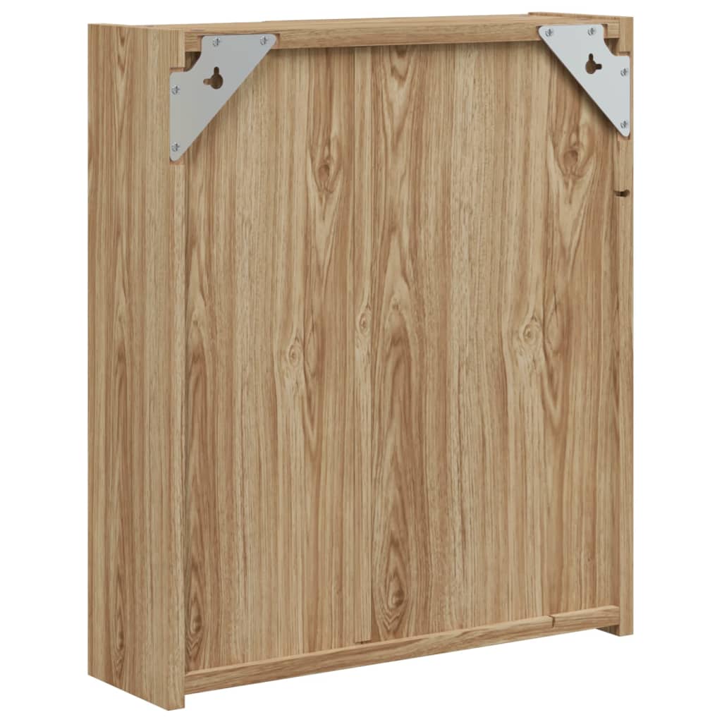 tölgyszínű tükrös fürdőszobaszekrény LED-del 45 x 13 x 52 cm